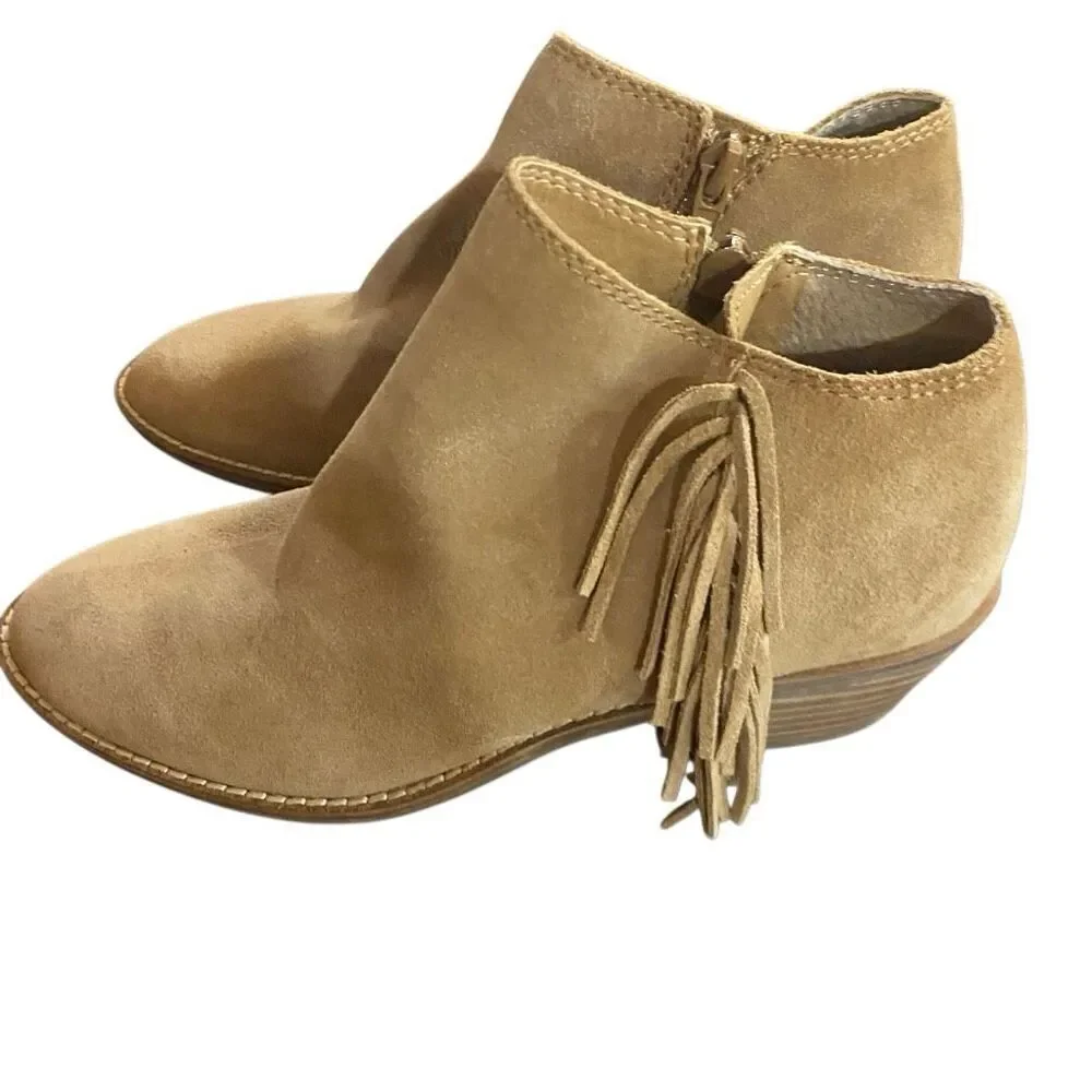 Lucky Brand Felisie Waterproof Honey Suede Fringe Ankle Boots size 5 M